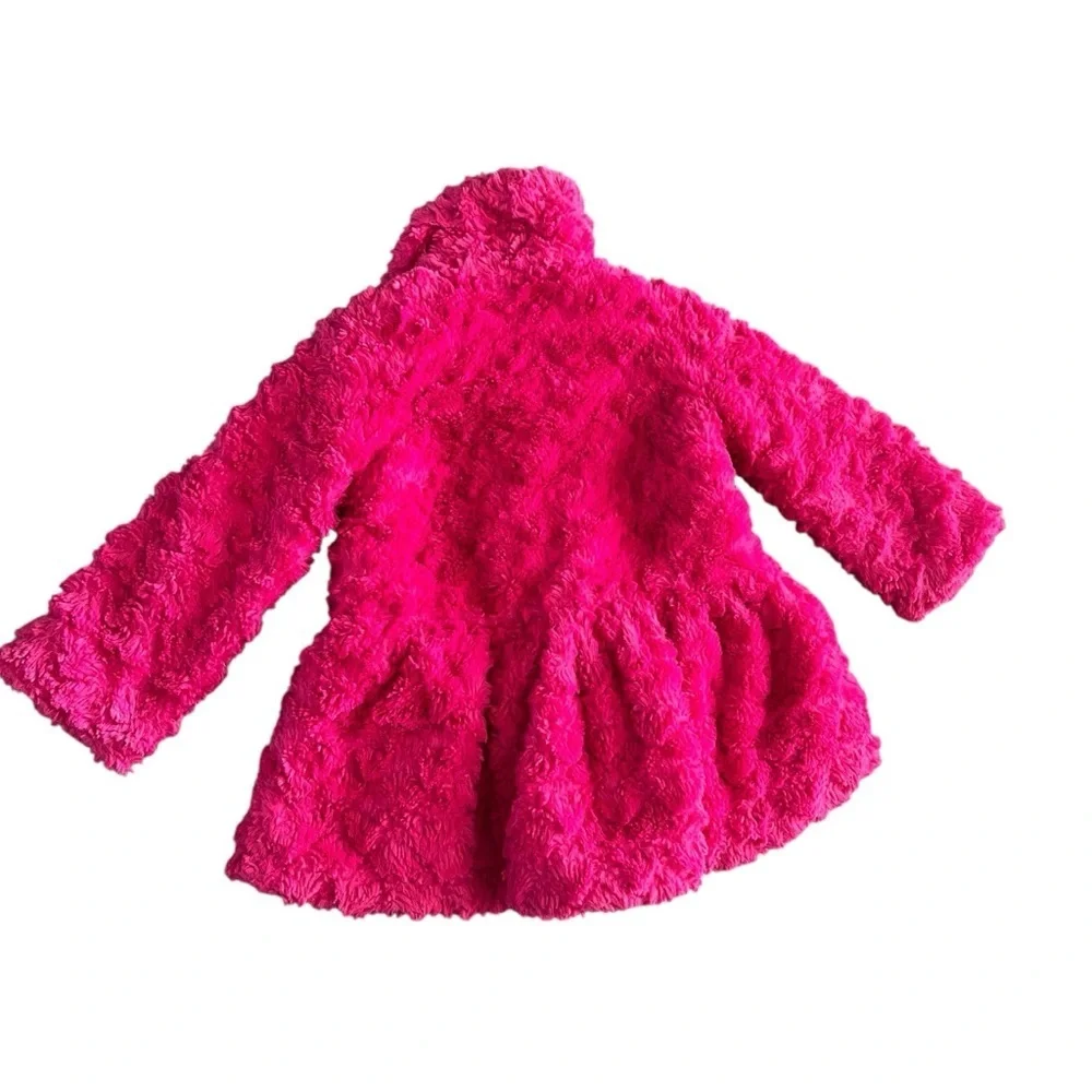 JUICY COUTURE Faux Fur Teddy Peplum Peacoat‎ in Hot Pink.